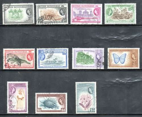 BRITISH HONDURAS 1953-62 QEII USED SHORT SET OF (X11) (NO $2). SG179/90. CV GBP 25+. AS PER SCANS