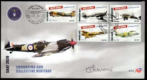 RSA 2020 SA AIR FORCE FDC 8.134 SIGNED BY STAMP DESIGNER  THEA CLEMONS. AS PER SCANS. GREAT ITEM.