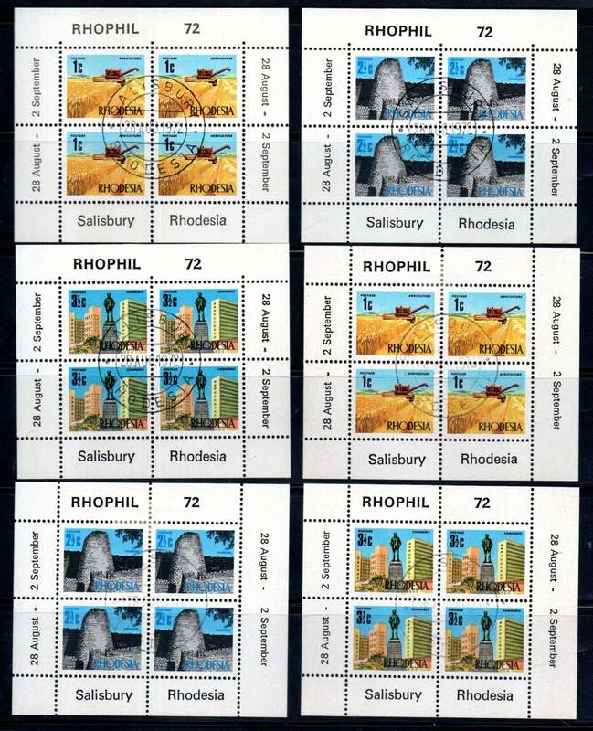 RHODESIA 1972 `RHOPHIL 1972` SELECTION OF MINT SHEETS (SOME MM). AS PER SCANS.