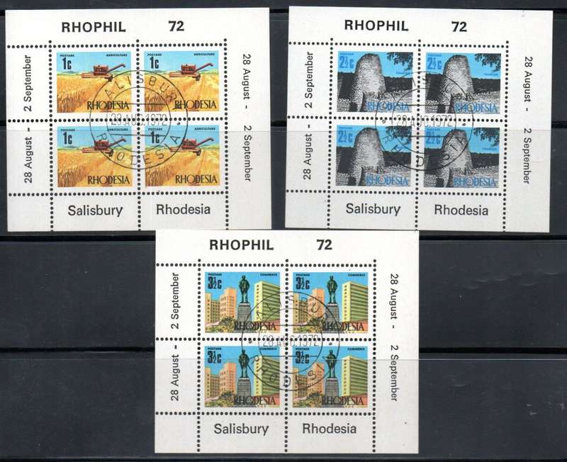 RHODESIA 1972 `RHOPHIL 1972` SELECTION OF MINT SHEETS (SOME MM). AS PER SCANS.