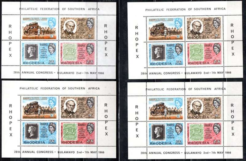 RHODESIA 1966 RHOPEX MSHEETS (X6) UMM. AS PER SCANS. GOOD VALUE.