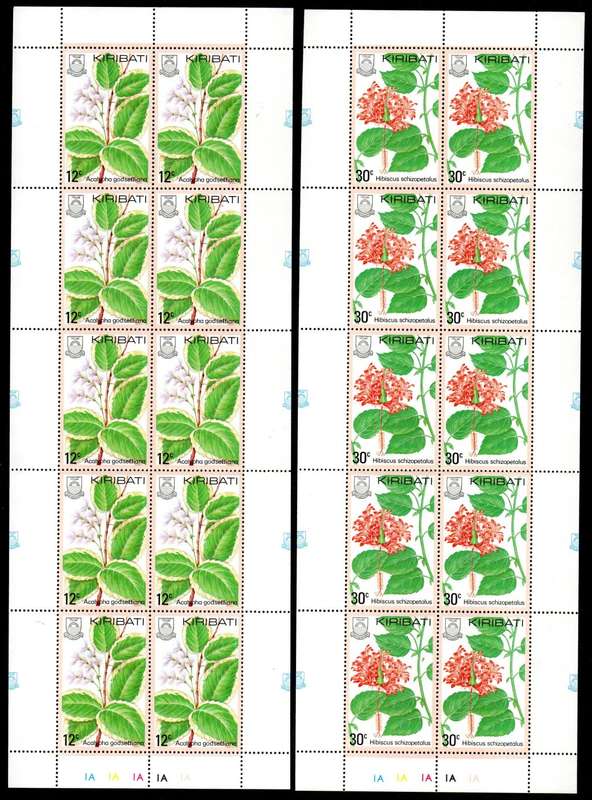 KIRIBATI 1981 FLOWERS UMM SET OF (X4) SHEETS OF (X10). SG141/4. AS PER SCANS. NICE THEMATIC ITEMS.