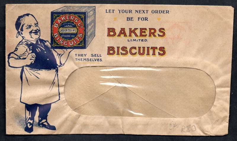 SOUTH AFRICA BAKERS BISCUITS BRANDED WINDOW ENVELOPE. CONDITION AS PER SCANS.