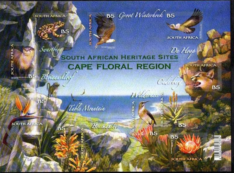 RSA 2011 SA HERITAGE SITES - CAPE FLORAL REGION SELF-AD SHEETLET OF (X10). SACC2209. CV R500. LOVELY