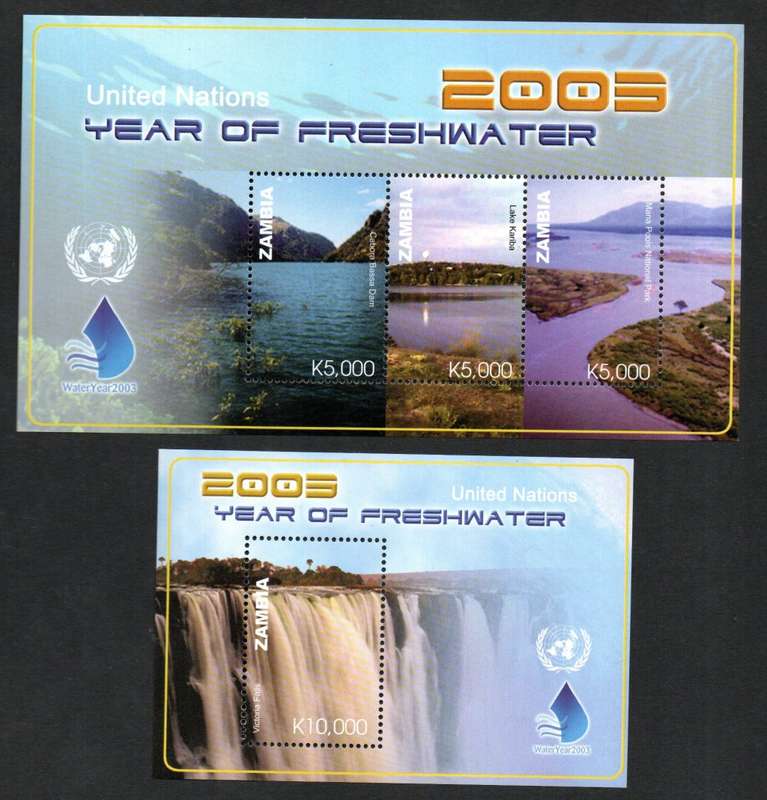 ZAMBIA 2009 UNITED NATIONAL INTL YEAR OF FRESHWATER SET OF (X2) SHEETS UMM. SGMS922a/b. CV GBP 9.5.