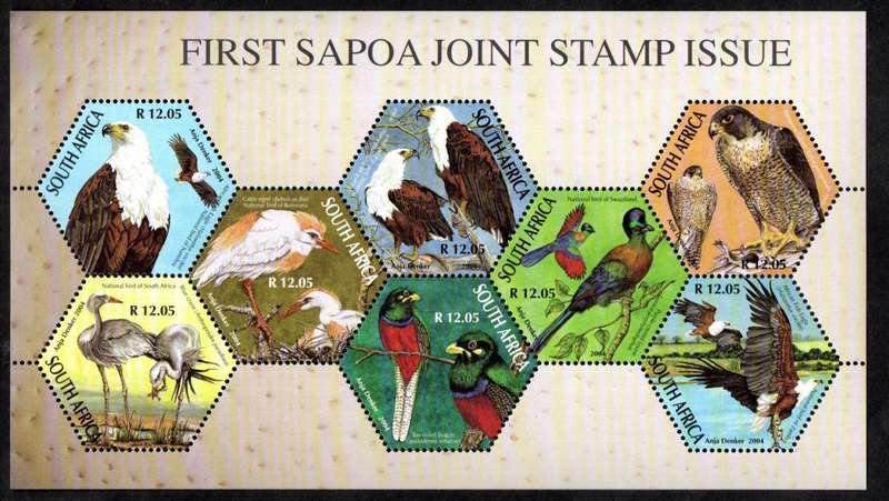 RSA 2004 first SAPOA joint stamp issue (birds) sheetlet umm - CC1680 - CVR700 - lovely item.