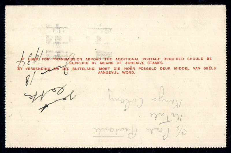 UNION 1933 2d LETTER CARD KIMBERLEY-NAIROBI. INTERESTING MESSAGE RE: FAMOUS ZOOLOGIST DR BEQUAERT.