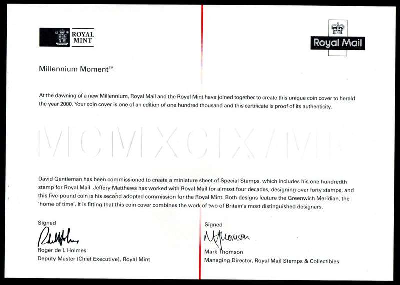 GB 1999/2000 MILLENNIUM MOMENT NUMISTMATIC/COIN COVER IN SPECIAL FOLDER. AS PER SCANS. LOVELY ITEM.