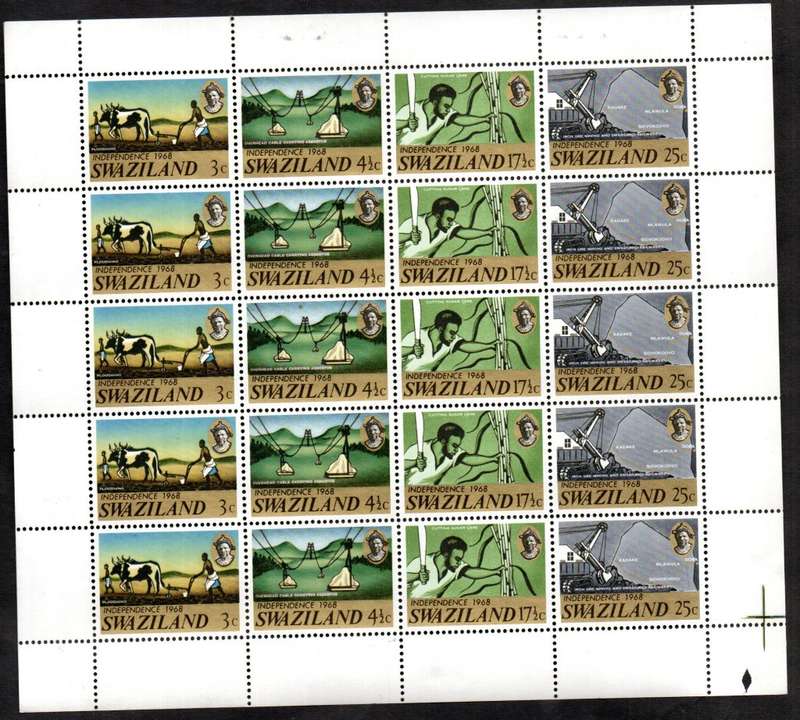 SWAZILAND 1968 INDEPENDENCE (X2) SHEETS UMM. SGMS141. CV GBP 28. LOVELY ITEMS. AS PER SCANS.