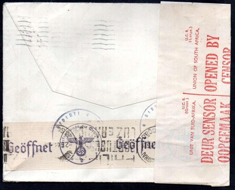 DENMARK TO PORTUGAL WORLD WAR II COVER TO SA RED CROSS SOCIETY. DOUBLE CENSOR TAPE (GERMAN+UNION).