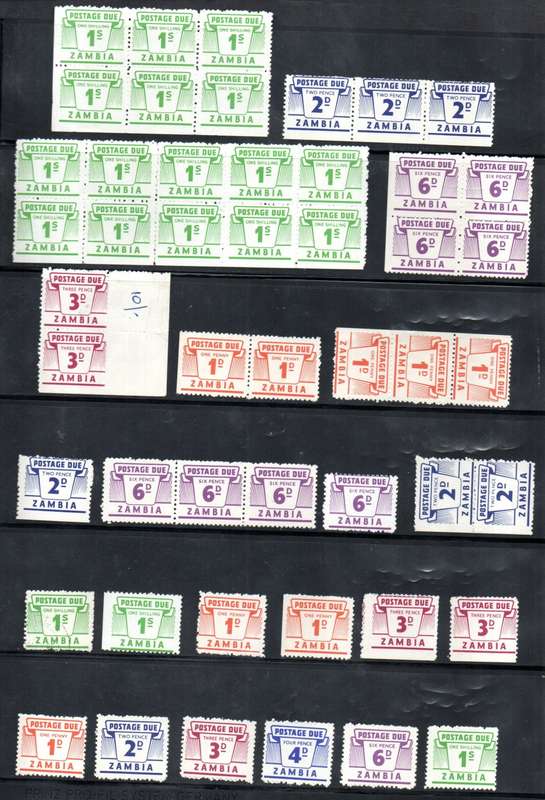 ZAMBIA 1964 SELECTION OF UMM (ODD USED) POSTAGE DUE SINGLES, BLKS ETC. AS PER SCANS. GOOD VALUE.