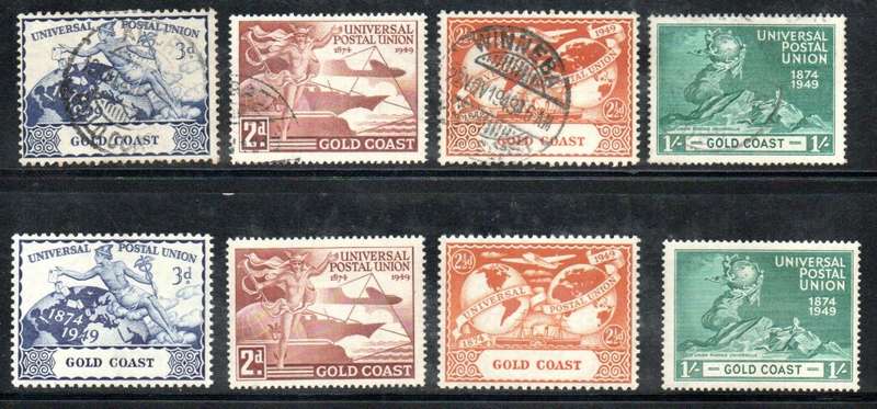 GOLD COAST 1949 75TH ANNI OF UPU USED AND UMM SET OF (X4). SG149/52. CV GBP 13. AS PER SCANS.