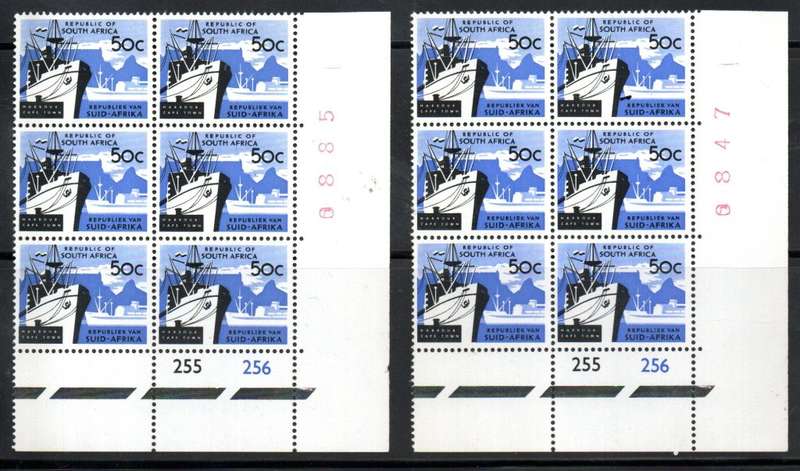 RSA 1968 50c SWISS (X2) CONTROLS OF (X6) UMM. FULL SHEET NOs. CV R600 EACH FOR BLK OF (X4). CC272.