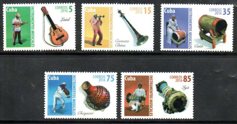 CUBA 2016 MUSICAL INSTRUMENTS UMM SET OF (X5) SINGLES. AS PER SCANS. NICE SET.