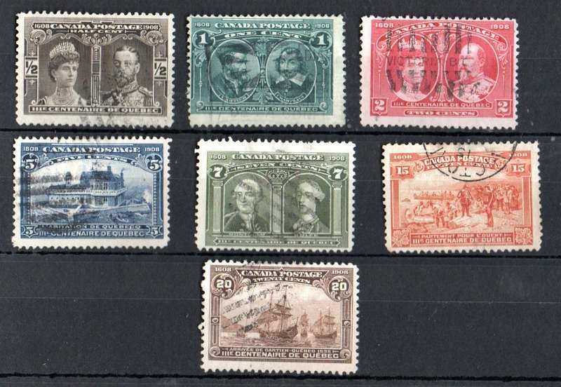 CANADA 1908 QUEBEC TERCENTENARY USED SHORT SET OF (X7) VALUES. NO 10c. CV GBP 342!! AS PER SCANS.