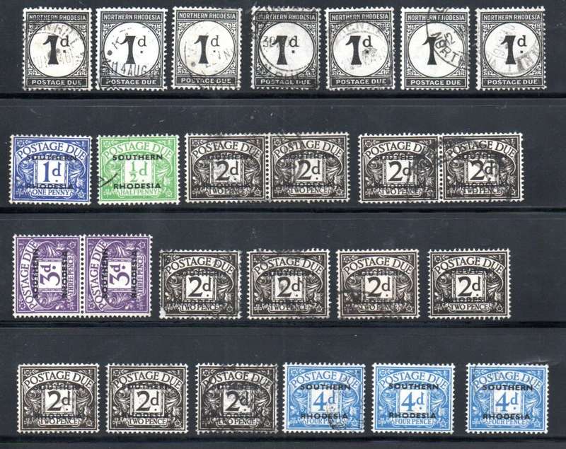 NORTHERN/SOUTHERN RHODESIA SELECTION OF USED POSTAGE DUE SINGLES/PAIRS. AS PER SCANS.