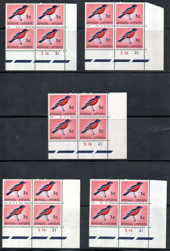 RSA 1961 (X5) 3c CONTROL BLKS OF (X4) UMM WITH `ARMS WMK` S16 S21. TOTAL CV R1300. AS PER SCANS.