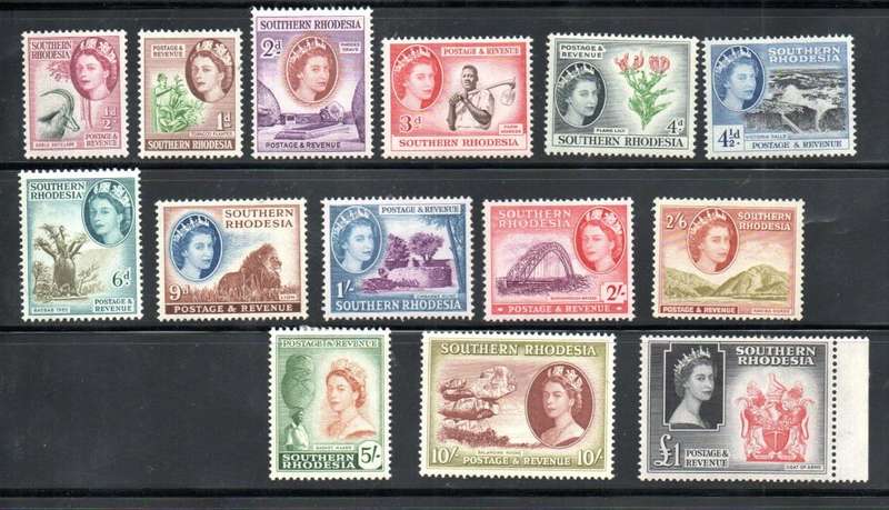 SOUTHERN RHODESIA 1953 QEII DEF MM SET OF (X14). AS PER SCANS. CC80/92. CV R2416.50 FOR UMM.