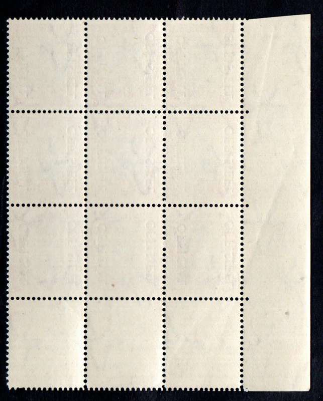 UNION 1950-4 OFFICIAL 1d CORNER BLK OF (X9) UMM WITH "NICE BLACK SMUDGE". AS PER SCANS.