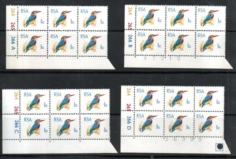 RSA 1969 1/2c (X8) SETS OF CONTROL BLKS OF (X6) A-B-C-D SHOWING D PANE WITH PUNCH HOLE. UMM. CC281.