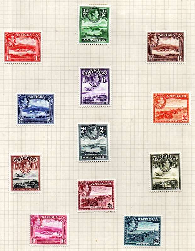 ANTIGUA 1938-51 KGVI MINT SET OF (X12) SINGLES MOUNTED ON PAGE. SG98/109. AS PER SCAN. CV GBP 130!