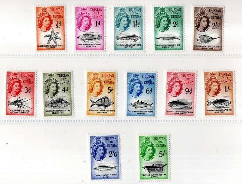 TRISTAN DA CUNHA 1960 QEII MARINE LIFE UMM SHORT SET TO 5s SG28/40. AS PER SCANS. CV GBP 39+.
