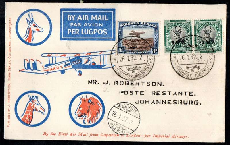 SWA 1932 IMPERIAL AIRWAYS AIRMAIL COVER WINDHOEK TO JOHANNESBURG. AS PER SCANS. GREAT ITEM.