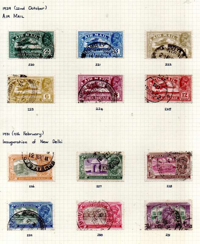 INDIA 1926-33 KGV USED SINGLES MOUNTED ON A PAGE. AS PER SCANS.
