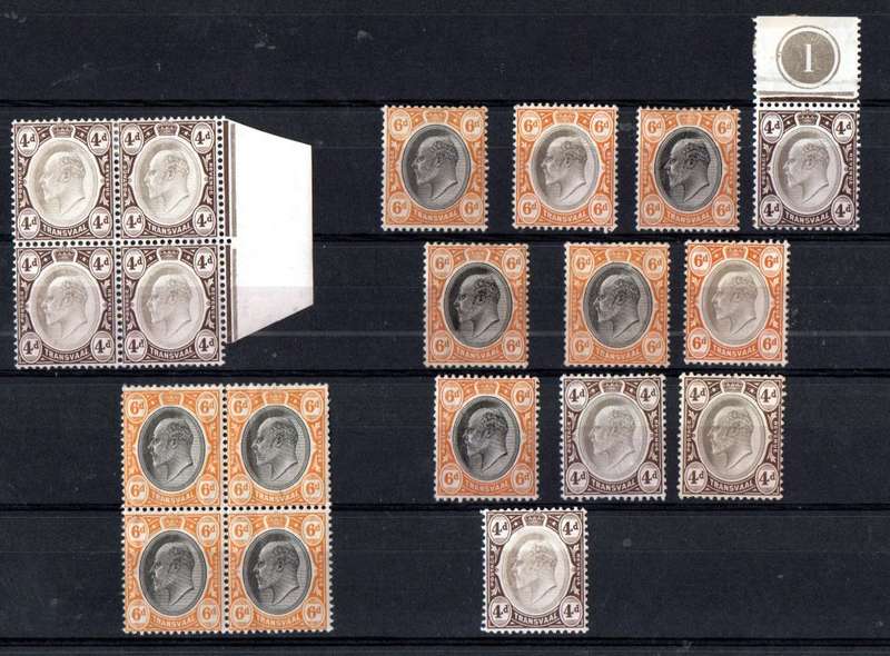 TRANSVAAL SELECTION OF KEVII MINT SINGLES, BLOCK. CONDITION AS PER SCANS.