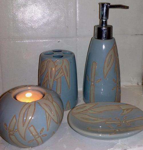 *HOT ITEM* Designer Bathroom Set of 4: Soap Dispenser, Candle Holder, Toothbrush Holder & Soap Dish!
