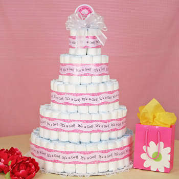 Diaper Cakes, Nappy Cakes- a gorgeous Baby gift hamper for Baby Showers made with Pampers or Huggies