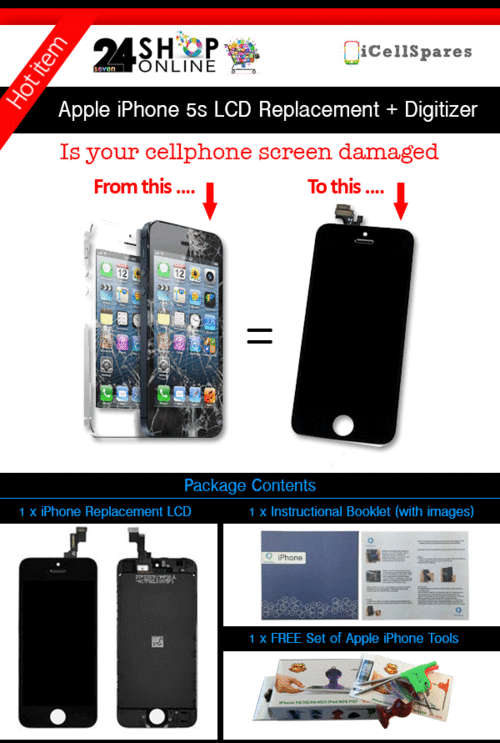 Apple iPhone 5s LCD Replacement - BLACK - FREE SHIPPING - FREE TOOLS