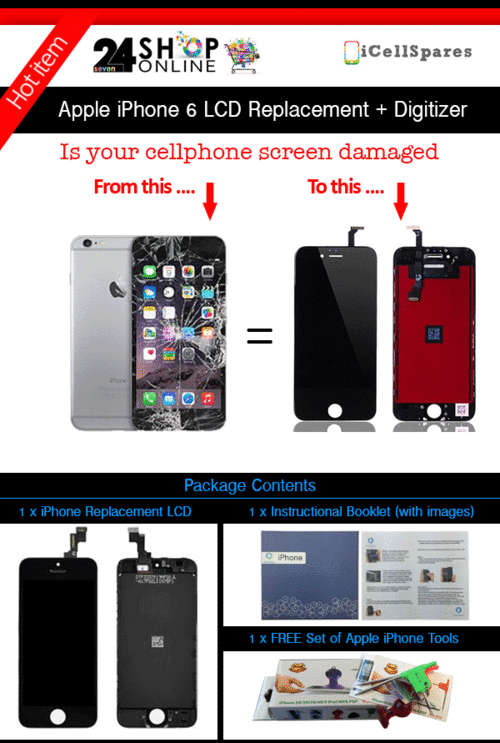 Apple iPhone 6 LCD Replacement - BLACK - FREE SHIPPING - FREE TOOLS