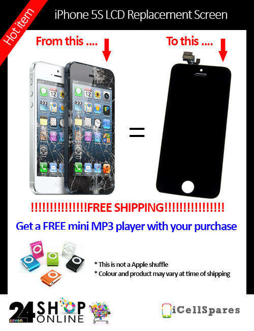 iPhone 5S LCD Screen Replacement - FREE SHIPPING - FREE TOOLS - (Black)