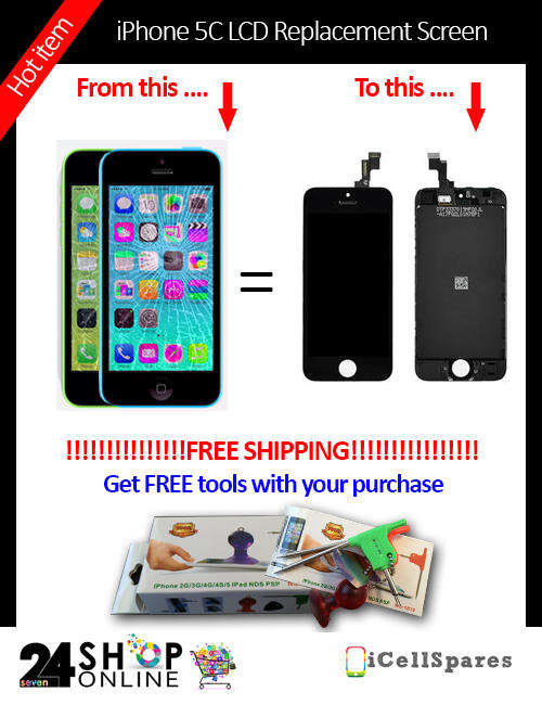 iPhone 5C LCD Screen Replacement - FREE SHIPPING - FREE TOOLS - (Black)