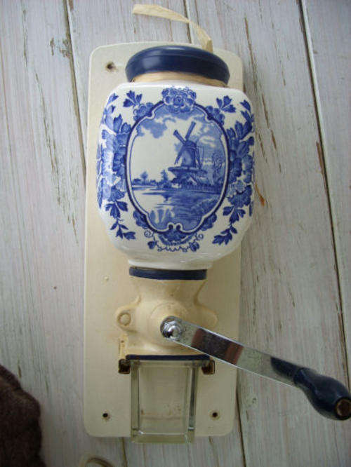 Vintage Delft Holland wall mounted coffee grinder. Highly Collectable