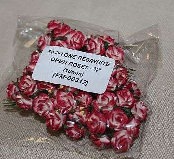 50 2-Tone Red/White Roses for scrapbook or card making