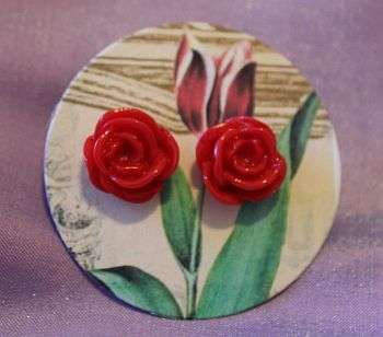 SALE!  Red Rose Stud Earrings