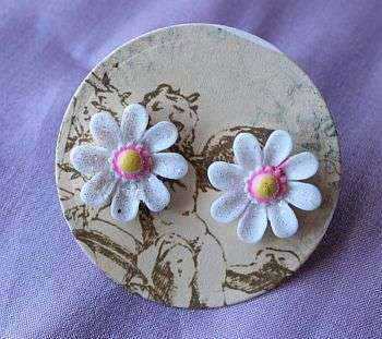 SALE! Glittery White Flower Stud Earrings
