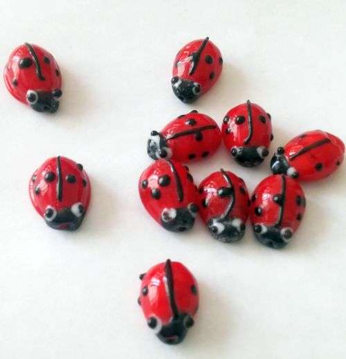 10Pcs Ladybug Lampwork Spacer Beads 15x10mm
