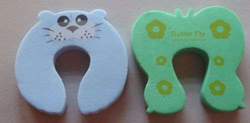 Green Butterfly and Blue Cat Safety Door Stopper