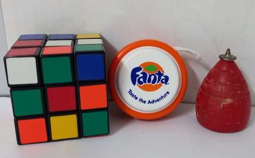 Fanta Yoyo , Old school Rubiks cube and vintage wooden top