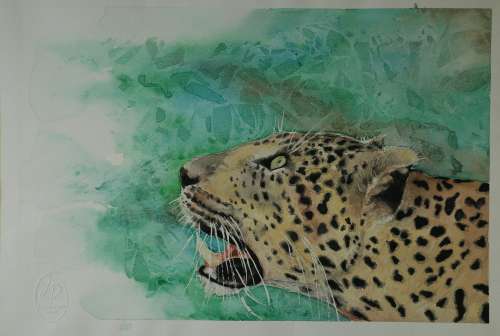 Original Painting by Lorna Pauls - Leopard (297 x 420 mm or 11.7 x 16.5 in)