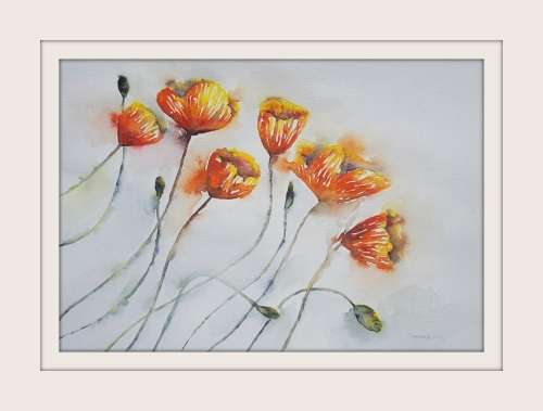 Original Painting by Lorna Pauls - Yellow Poppies (42 x 29.5 cm or 16.5 x 11.5")