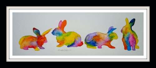 Original Painting by Lorna Pauls - Rainbow Bunnies 1 (37.5cm x 13.5cm)