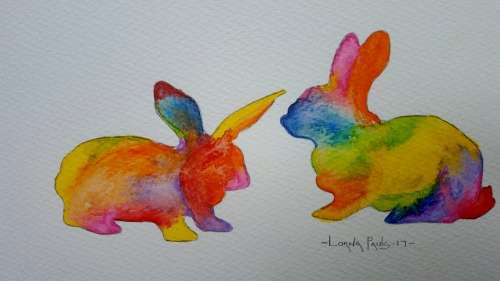 Original Painting by Lorna Pauls - Rainbow Bunnies 1 (37.5cm x 13.5cm)