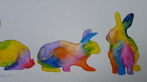 Original Painting by Lorna Pauls - Rainbow Bunnies 1 (37.5cm x 13.5cm)
