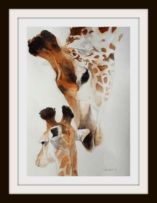 Original Painting by Lorna Pauls - Giraffe "Love" (29.7cm x 42cm)