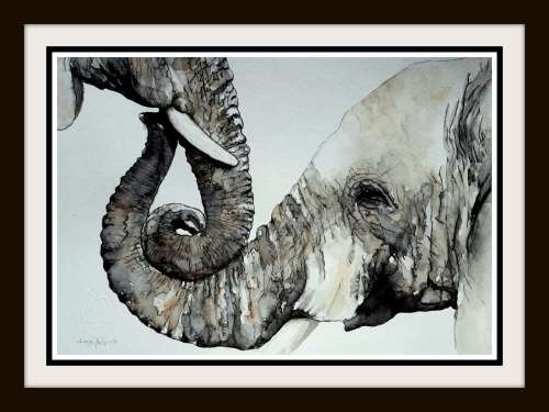 Original Painting by Lorna Pauls - "Embrace" Elephant (42cm x 29.5cm)