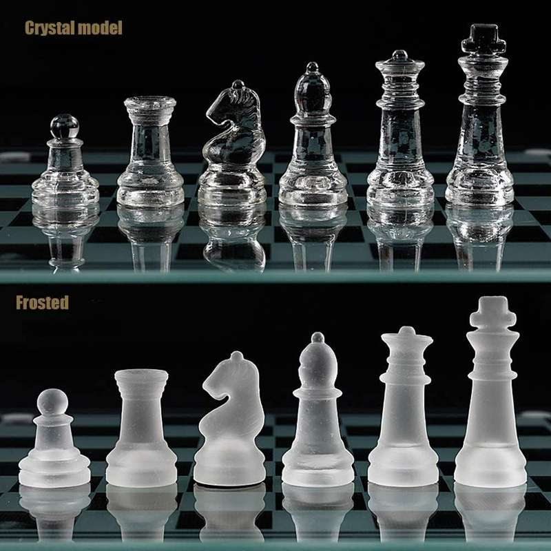 GS Glass Chess Set Board Game Elegant Design 32 Frosted and Clear Pieces (Local Stock)